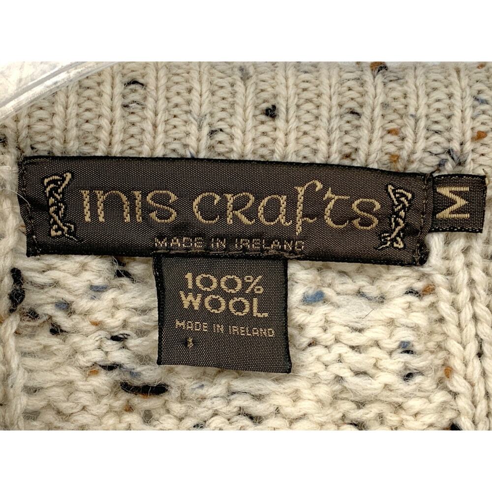 Vintage Inis Crafts Fisherman Cardigan Sweater 100% Wool Womens M - Picture 8 of 9